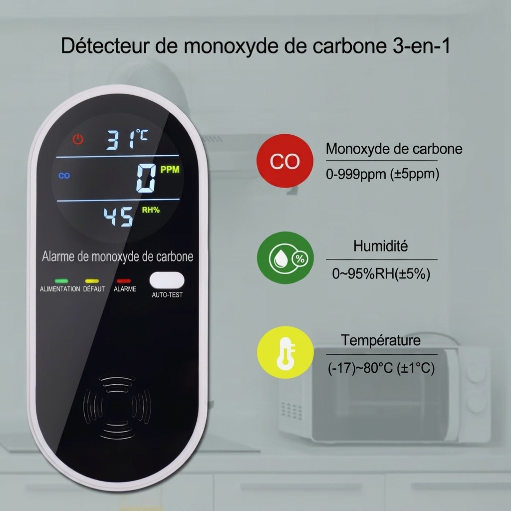 Détecteur monoxyde de carbone avec alarme sonore