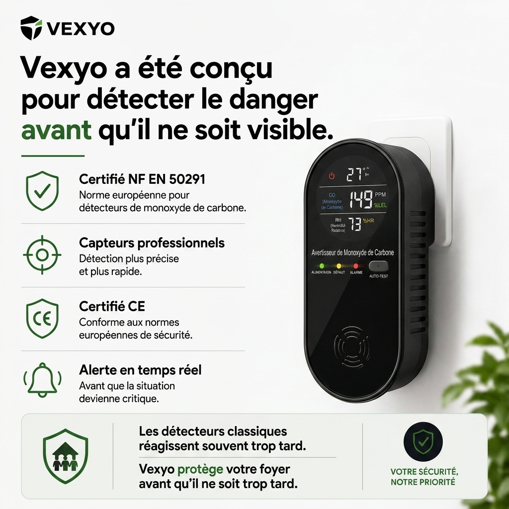 Détecteur monoxyde de carbone avec alarme sonore