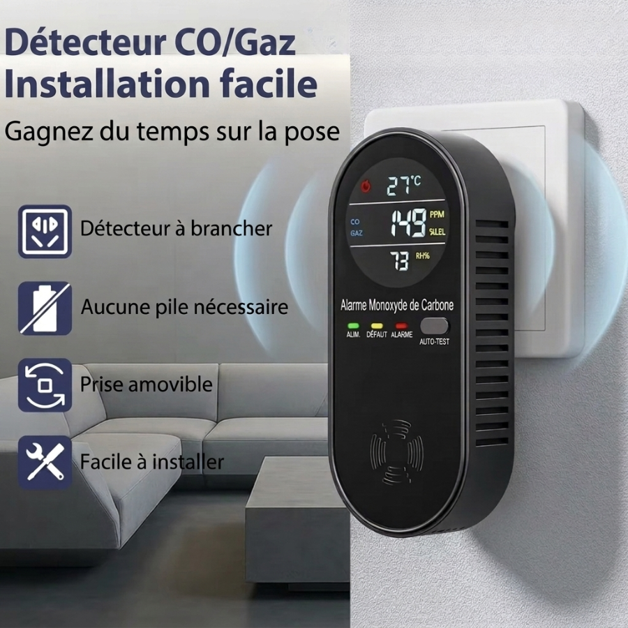 Détecteur monoxyde de carbone avec alarme sonore